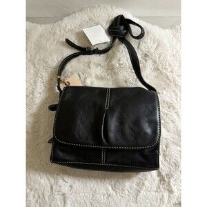 Coldwater Creek Black Crossbody Purse Organizer Genuine Leather Magnetic New